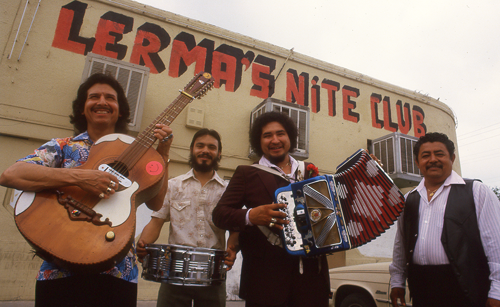 Conjunto musicians outside Lerma's Nite Club